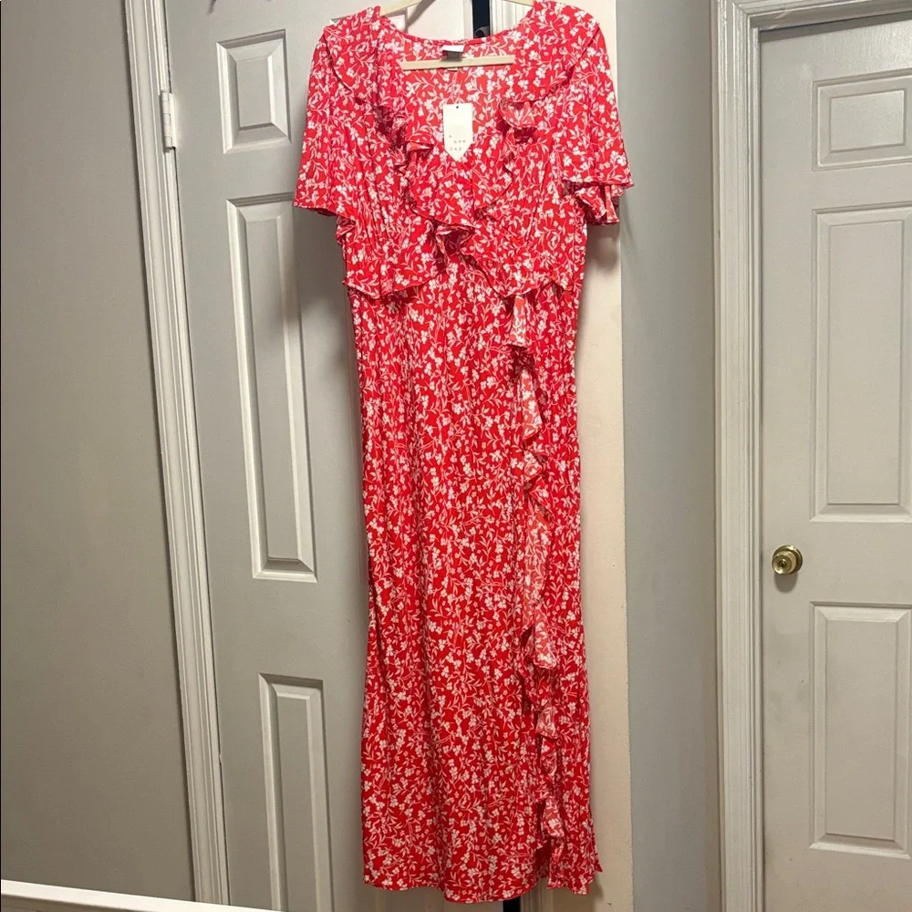 NWT Target A New Day Red Floral Ruffle Maxi Dress with Flutter Sleeves XL - Picture 1 of 8